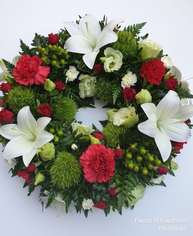 Lily and carnation loose open wreath