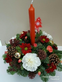 Small Christmas Arrangement with Tapered Candle