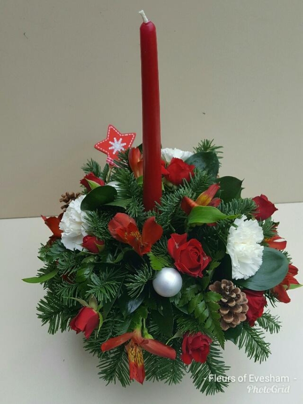 Small Christmas Arrangement with Tapered Candle