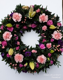 Lily and carnation loose open wreath