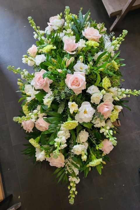 Stocks, Roses Coffin Spray